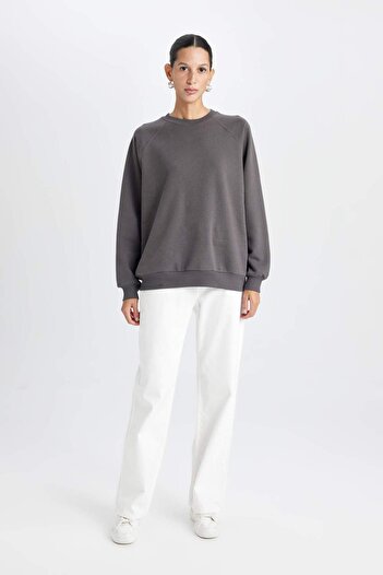 DeFacto Oversize Wide Fit Crew Neck Χοντρό Basic Απλό Φούτερ V2697AZ24SP