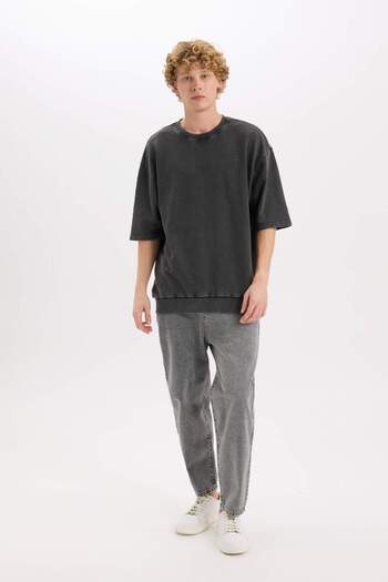 DeFacto Loose Fit Crew Neck Washed Faded Effect Short Sleeve T-Shirt C0709Ax24Sp