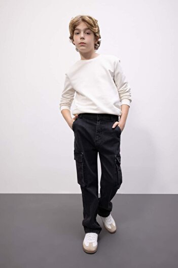 DeFacto Boys Cargo Fit Straight Leg Jean Trousers B5526A8