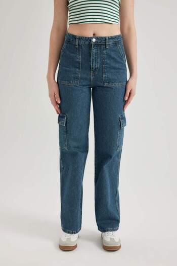 DeFacto Wide Leg Cargo High Waist Long Jean Washed Trousers B8245Ax24Sp
