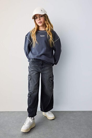 DeFacto Girls Wide Leg Cargo Wide Leg Jean Pants B9819A824Sp