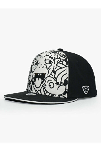 RustandRich Women Men Black/White Snapback Cap Art Collection Doodle Monkey