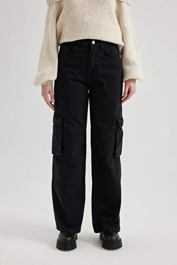 DeFacto Straight Fit Cargo High Waist Long Jean Pants B8251Ax24Sp