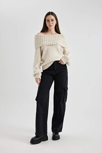 DeFacto Straight Fit Cargo High Waist Long Jean Pants B8251Ax24Sp