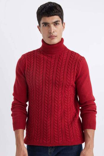 DeFacto Standard Fit Regular Cut Hair Braided Turtleneck Knitwear Sweater B8882Ax23Wn