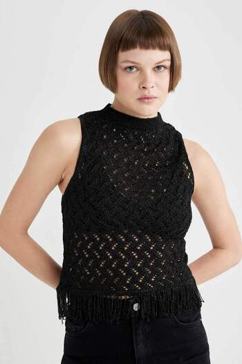 DeFacto Relax Fit Crew Neck Openwork Undershirt C0786Ax23Wn
