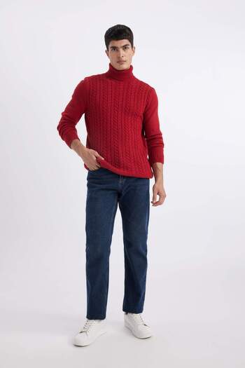 DeFacto Standard Fit Regular Cut Hair Braided Turtleneck Knitwear Sweater B8882Ax23Wn