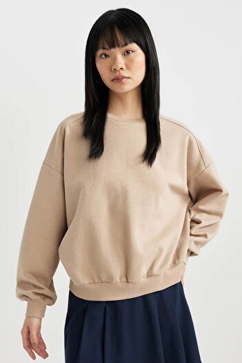 DeFacto Cool Oversize Wide Fit Crew Neck Χοντρό Basic Απλό Φούτερ A4177AX23WN
