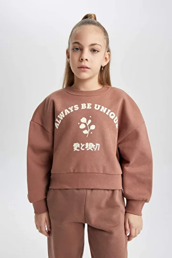 DeFacto Dívčí mikina Relax Fit Crew Neck s potiskem B4675A823WN