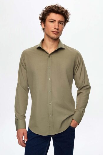 D'S Damat Ds Damat Slim Fit Khaki Italian Collar Easy-Iron 2-Piece Shirt
