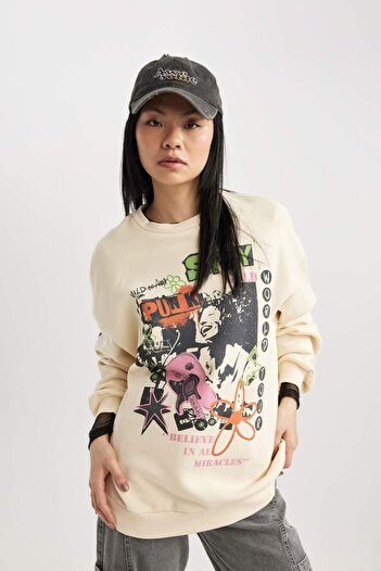 DeFacto Coool Oversize Wide Fit Crew Neck Back Printed Thick Fabric Sweatshirt B8652Ax23Wn