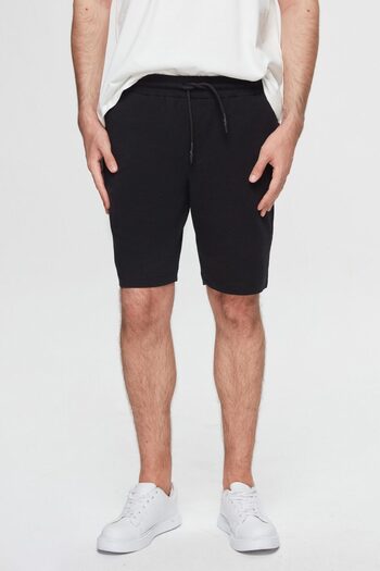 D'S Damat Black Slim Fit Groom Shorts - Comfortable Cotton with Elastic Waist and Cord Detail