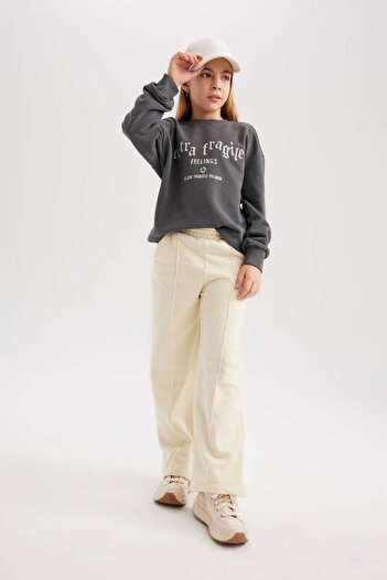 DeFacto Girl's Crop Printed Crew Neck Sweatshirt B7818A823Wn