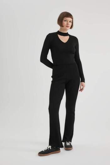 DeFacto Rib Pants Flayer Spanish Leg High Waist B3820Ax23Wn