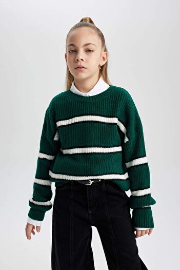 DeFacto Girls' Crew Neck Striped Sweater Sweater B5893A823Wn