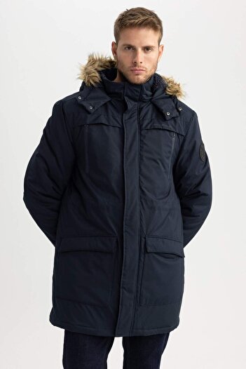 DeFacto Water Repellent Removable Hood Faux Fur Zipper Pocket Taffeta Coats Parka X3983Az23Wn