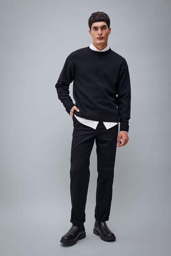 DeFacto Black Relax Fit Crew Neck Basic Plain Knitwear Sweater A8449Ax23Wn