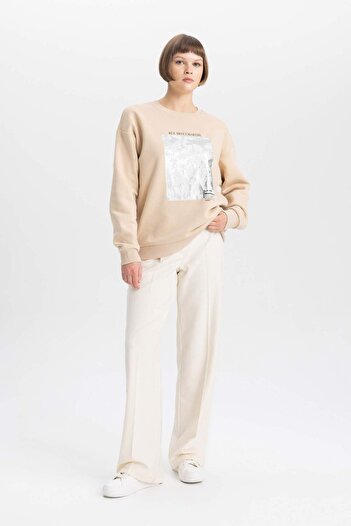 DeFacto Relax Fit Crew Neck εμπριμέ χοντρό φούτερ B6375AX23WN