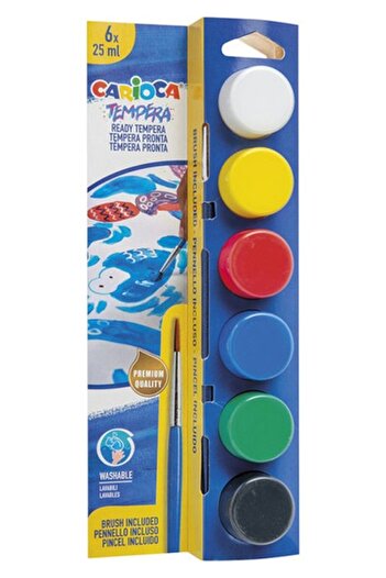 CARIOCA Tempera Suluboya Süper Yıkanabilir Fırçalı 6*25 Ml 6 Renk Karışık