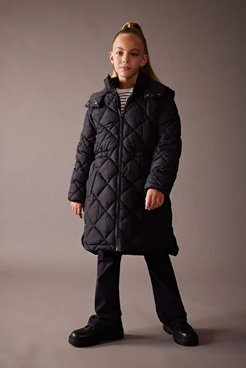DeFacto Girls' Water Repellent Hooded Quilted down Coat A0890A823Au