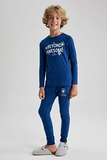 DeFacto Erkek Çocuk Baskılı Uzun Kollu Pijama Takımı B3967A823WN