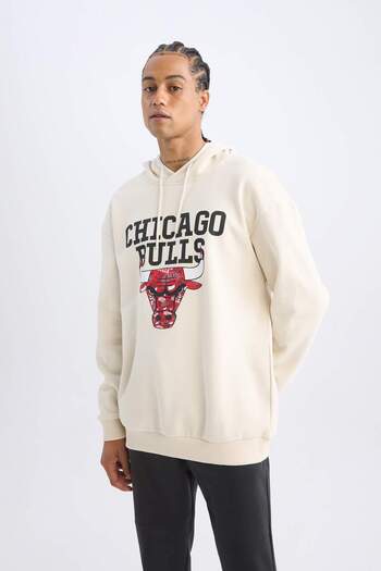 DeFacto DeFactoFit NBA Chicago Bulls Boxy Fit Kapüşonlu Kalın Sweatshirt V0069AZ23AU