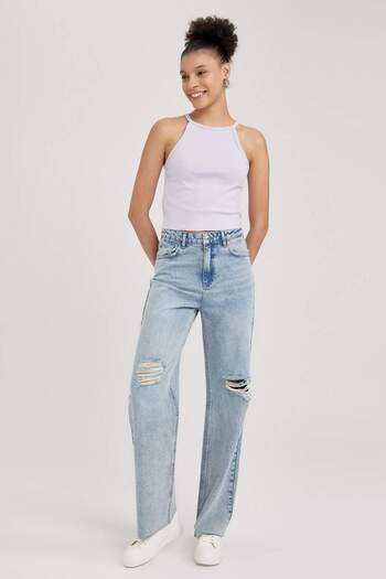 DeFacto Coool Fitted Halter Neck Rib Basic Plain Undershirt Y8507Az23Sm