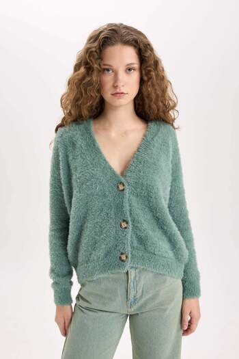 DeFacto Oversize Wide Fit V-Neck Knitwear Cardigan K7886Az23Wn