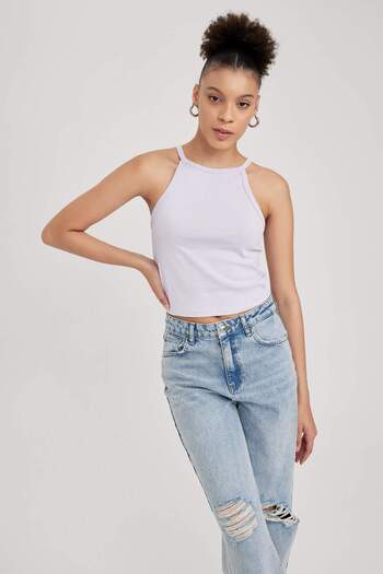 DeFacto Coool Fitted Halter Neck Rib Basic Plain Undershirt Y8507Az23Sm