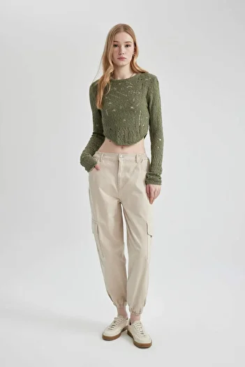 DeFacto Coool Gabardine Jogger Pants Basic Plain Regular Waist Cargo Pocket B0454Ax23Au
