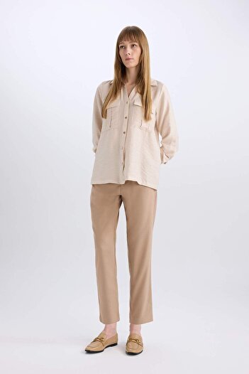 DeFacto High Waist Pocket Slim Fit Short Leg Basic Pants - A5197Ax23Wn