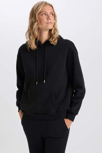 DeFacto Relax Fit Kapüşonlu Kanguru Cepli Kalın Casual Basic Düz Gri Sweatshirt W8071AZ23WN