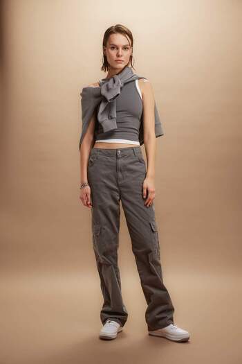 DeFacto Coool Straight Fit Gabardine Pants Cargo Pocket High Waist B0458Ax23Au