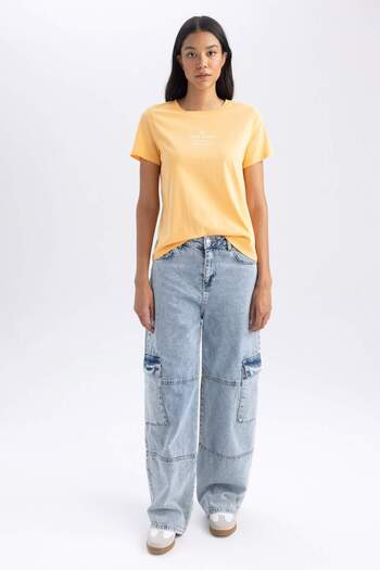 DeFacto Tričko Regular Fit Crew s krátkým rukávem s potiskem B0234AX23HS