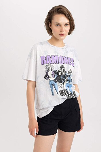 DeFacto Nirvana Crew Neck Oversize Βαμβακερό μπλουζάκι - A8584ax23sm