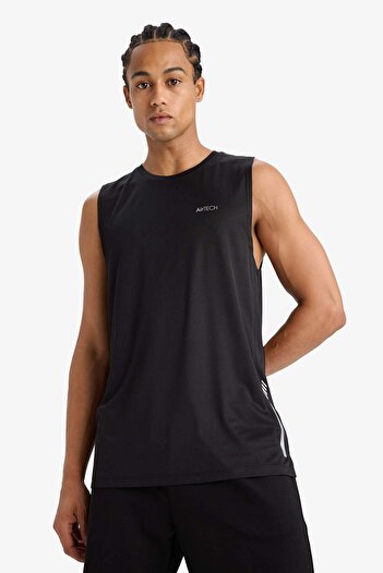 DeFacto DeFactoFit Slim Fit Dar Kesim Baskılı Bisiklet Yaka Ağır Kumaş Sporcu Atlet A1736AX23SM