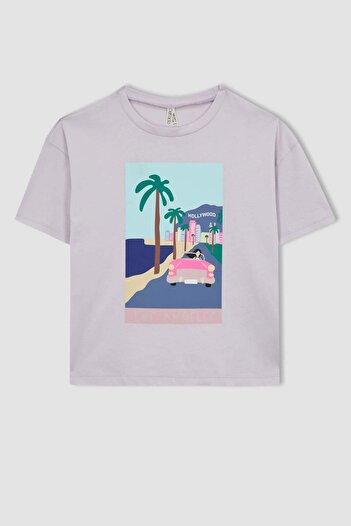 DeFacto Bedrucktes Kurzarm-T-Shirt für Mädchen mit übergroßer Passform A1780A823HS