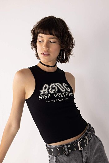 DeFacto Nirvana Fitted Baskılı Bisiklet Yaka Ribana Atlet A8592AX23SM