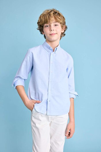 DeFacto Boy's Blue Long Sleeve Oxford School Basic Shirt W3215A623Sm