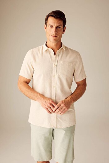 DeFacto Regular Fit Polo Collar Linen Blend Short Sleeve Shirt W7947Az23Sm