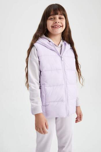 DeFacto Girls' Hooded Puffer Vest with Zipper Pockets Y9755A623Sp