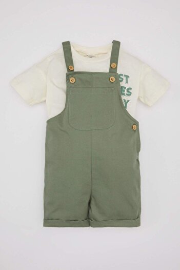 DeFacto Baby Boy Printed Short Sleeve T-Shirt Salopet 2-Piece Set Z2586A223Sm