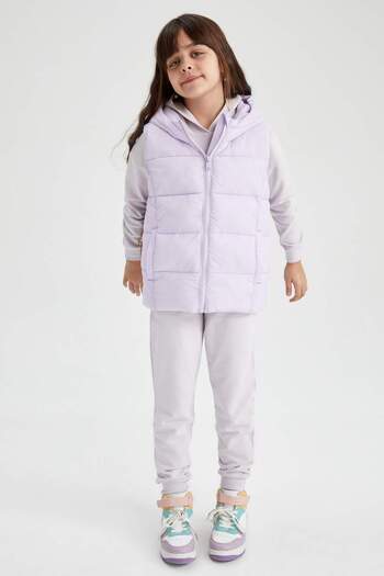 DeFacto Girls' Hooded Puffer Vest with Zipper Pockets Y9755A623Sp
