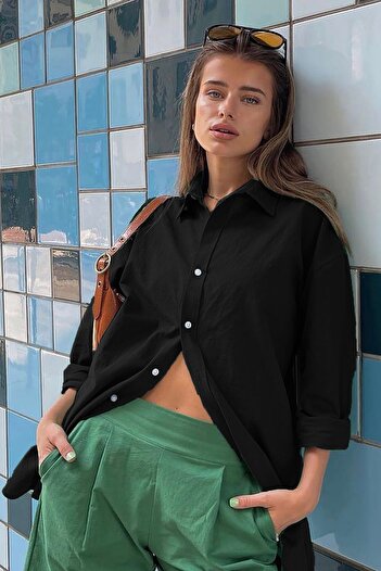 Madmext Mad Girls Černá oversize košile Mg1369