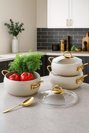 LAVONNI 6 Piece Granite Pot Set Cream (18-20-22 cm)