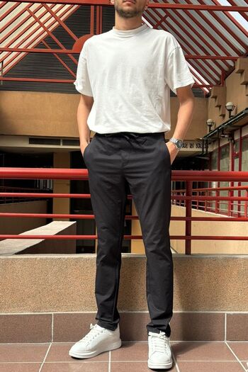 inpool Men's, elastic waist, standard-fit, double-leg, lace-up pants 24INP286