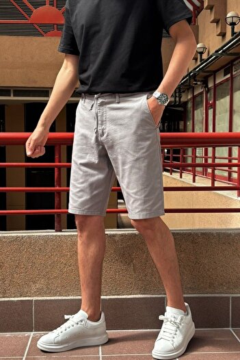 inpool Men's Old Money Culture Waist Lace-up Cotton Linen Shorts - Regular Fit 24INP284