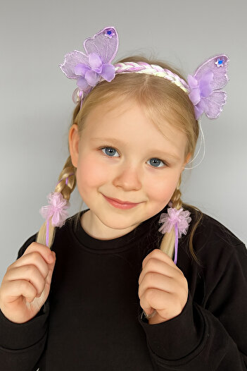 TAKIŞTIR Purple Color Butterfly Figured Knitted Detailed Child Crown