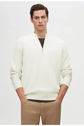 D'S Damat Ds Damat Slim Fit Ecru Half Zip Knitwear Sweater