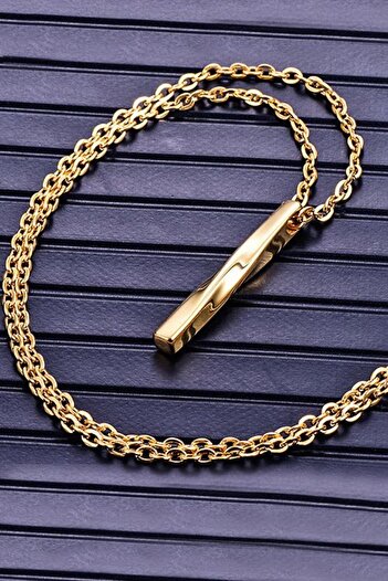 Chavin Gold Curved Bar Women Men Steel Necklace Eb81Sr